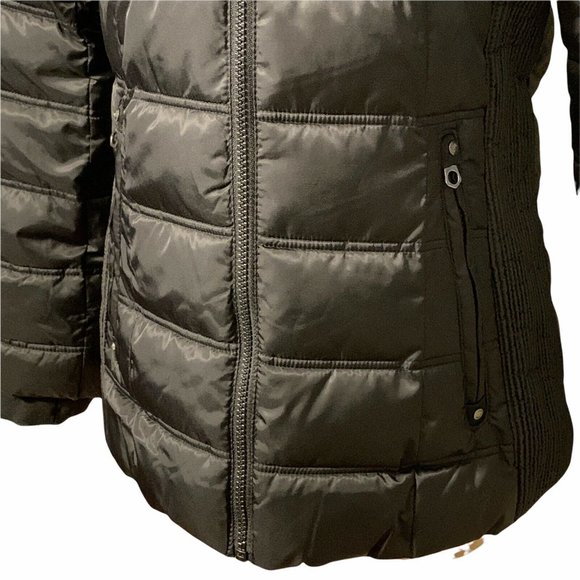 NAUTICA Black Jacket Quilted Puffer Coat Faux Fur Trimmed Hood Choice of Size - Picture 3 of 5